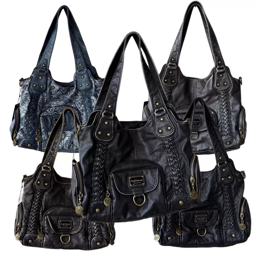 Damen Große Henkeltasche Aus Leder Mit Geflochtenen Details In Retro Waschoptik Groß