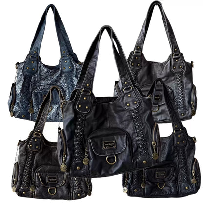 Damen Große Henkeltasche Aus Leder Mit Geflochtenen Details In Retro Waschoptik Groß