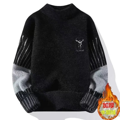 Herren Pullover mit Rundhalsausschnitt, warm und dick, langärmeliges Strickoberteil für Herbst und Winter