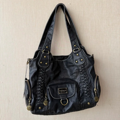 Damen Große Henkeltasche Aus Leder Mit Geflochtenen Details In Retro Waschoptik Groß