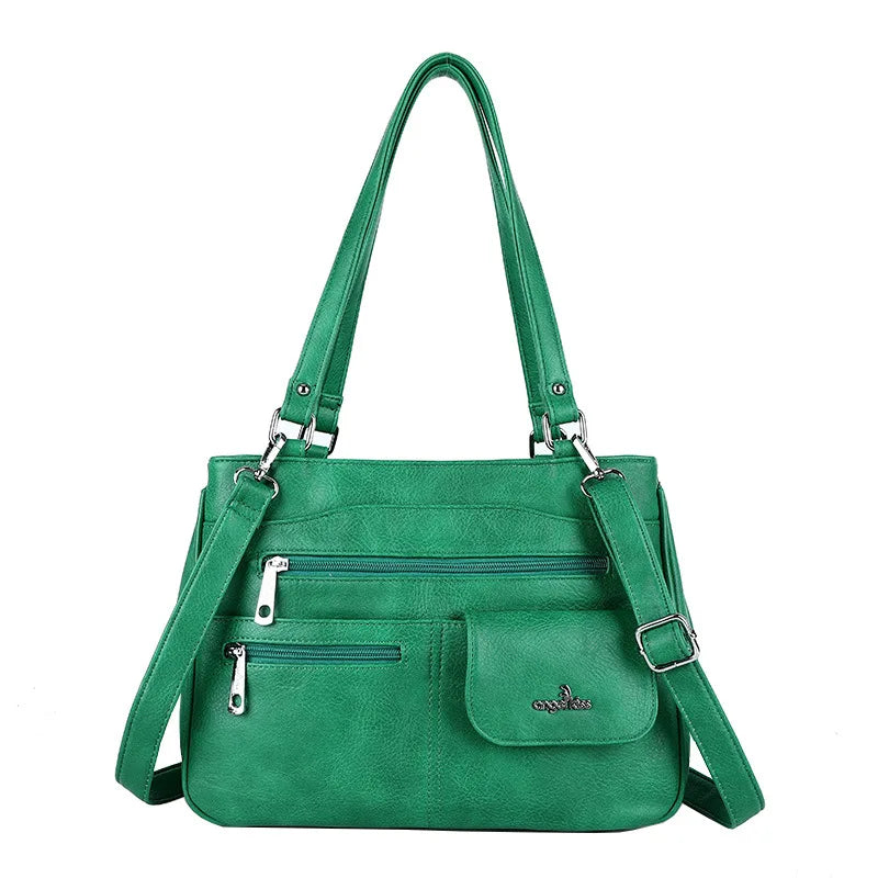 Damen-Handtasche Vintage Schultertasche mit Mehrfachfächern und große Kapazität für iPad und Smartphone