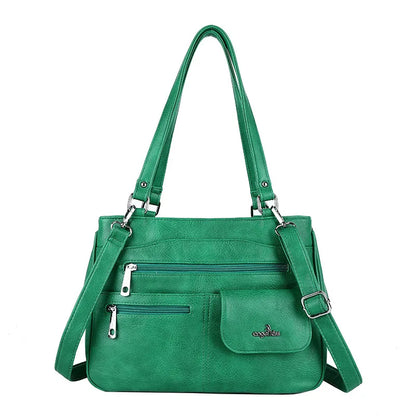 Damen-Handtasche Vintage Schultertasche mit Mehrfachfächern und große Kapazität für iPad und Smartphone