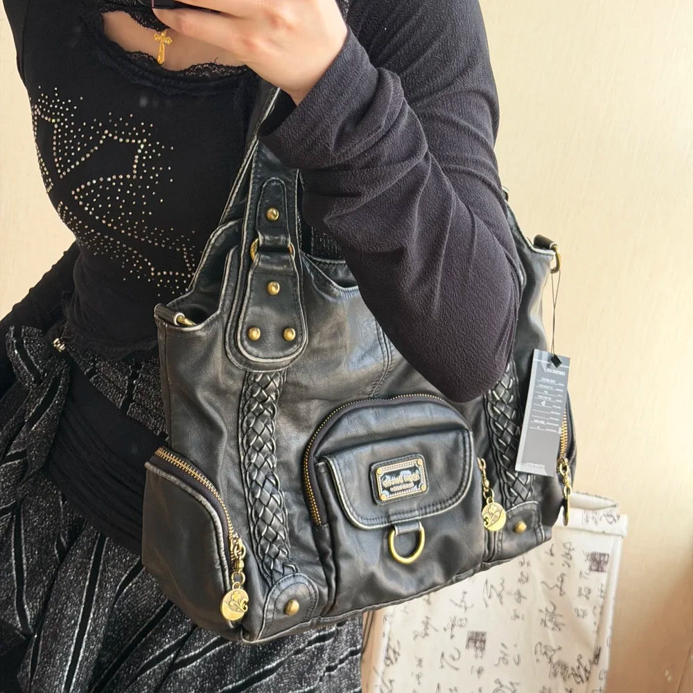 Damen Große Henkeltasche Aus Leder Mit Geflochtenen Details In Retro Waschoptik Groß