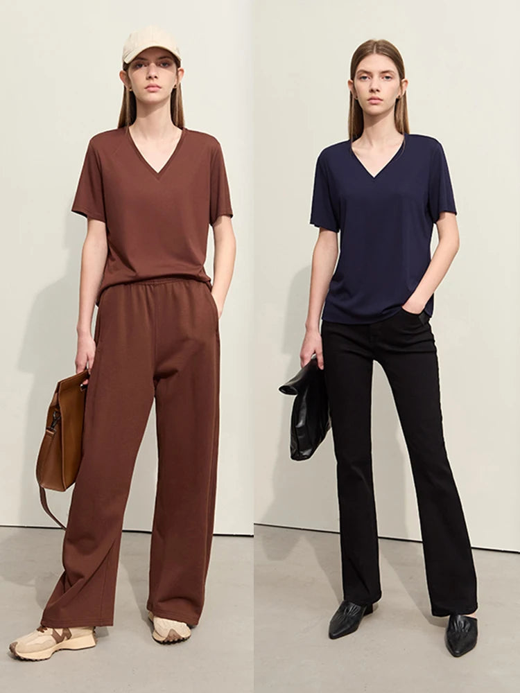 Damen Kurzarm-T-Shirts mit V-Ausschnitt und Sonnenschutz für kühles Gefühl