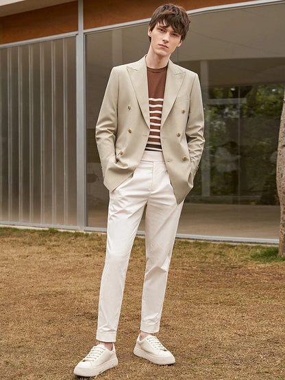 Eleganter Herrenanzug aus 30% Wolle: Zweireihiger Slim Fit in Beige-Khaki für Hochzeiten