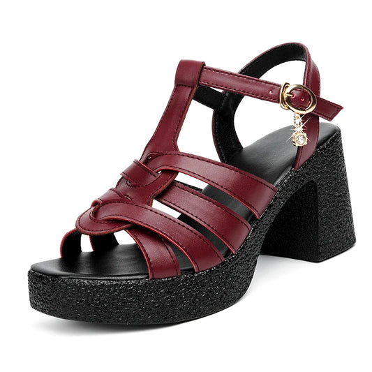 Damen High Heels Plattform Gewebt Echtes Leder