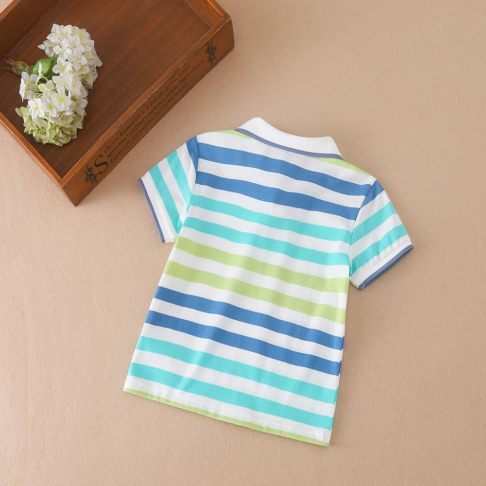 Baby Jungen Polos hirts hochwertige Sommer kurz ärmel ige gestreifte Top Shirt Kleidung 2t-6t Kinder Turn-Down Kragen T-Shirts