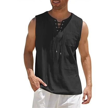 Ärmelloses Herren-Strickoberteil mit Rundhalsausschnitt und Hohldesign – ideal für den Sommer.