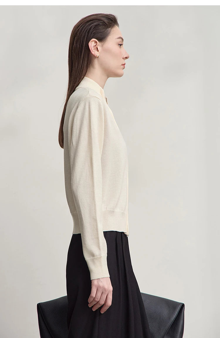 Damen-Rollkragen-Strickjacke kurz Reißverschluss Wolle Herbst-Winter
