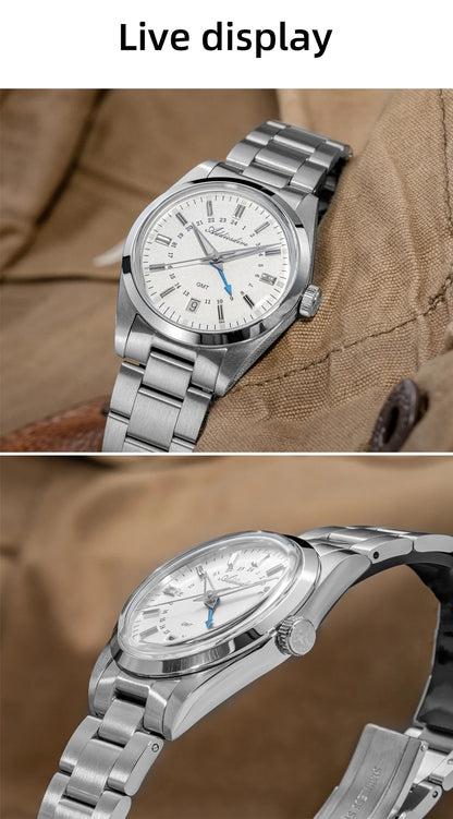 Herren-GMT-Quarzuhr mit Ronda-Werk und Bubble-Glas