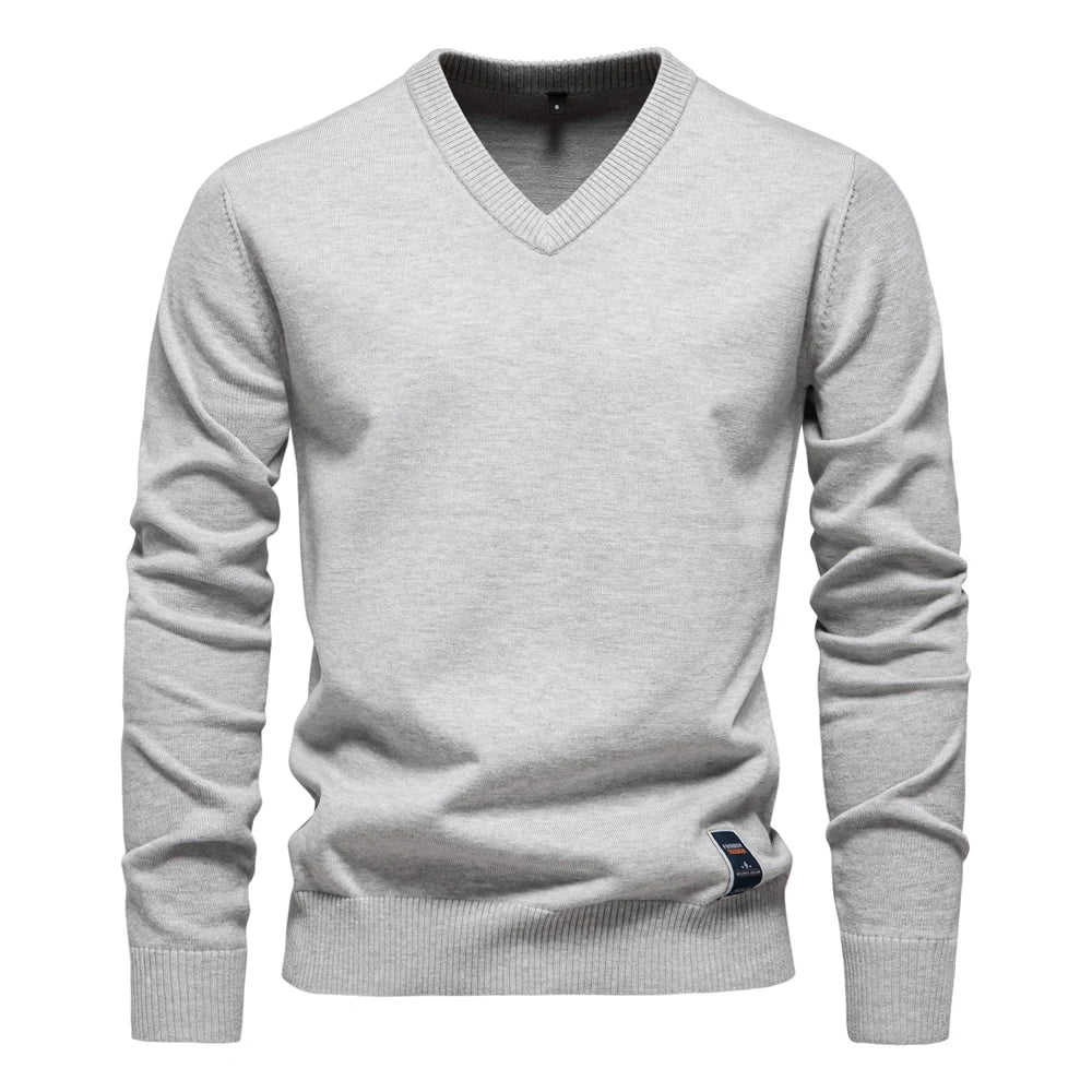 Herren Pullover aus fester Baumwolle mit lässigem V-Ausschnitt und langen Ärmeln