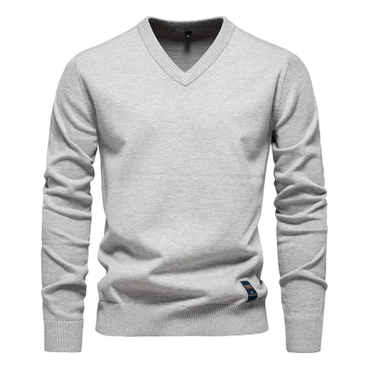 Herren Pullover aus fester Baumwolle mit lässigem V-Ausschnitt und langen Ärmeln
