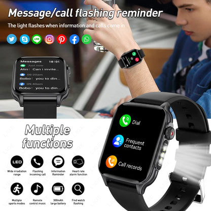 LIGE Neue Für Huawei Xiaomi Smart Uhr Männer Taschenlampe Wasserdichte Outdoor Sport Tracker Bluetooth Anruf Smartwatch 1,96 "bildschirm