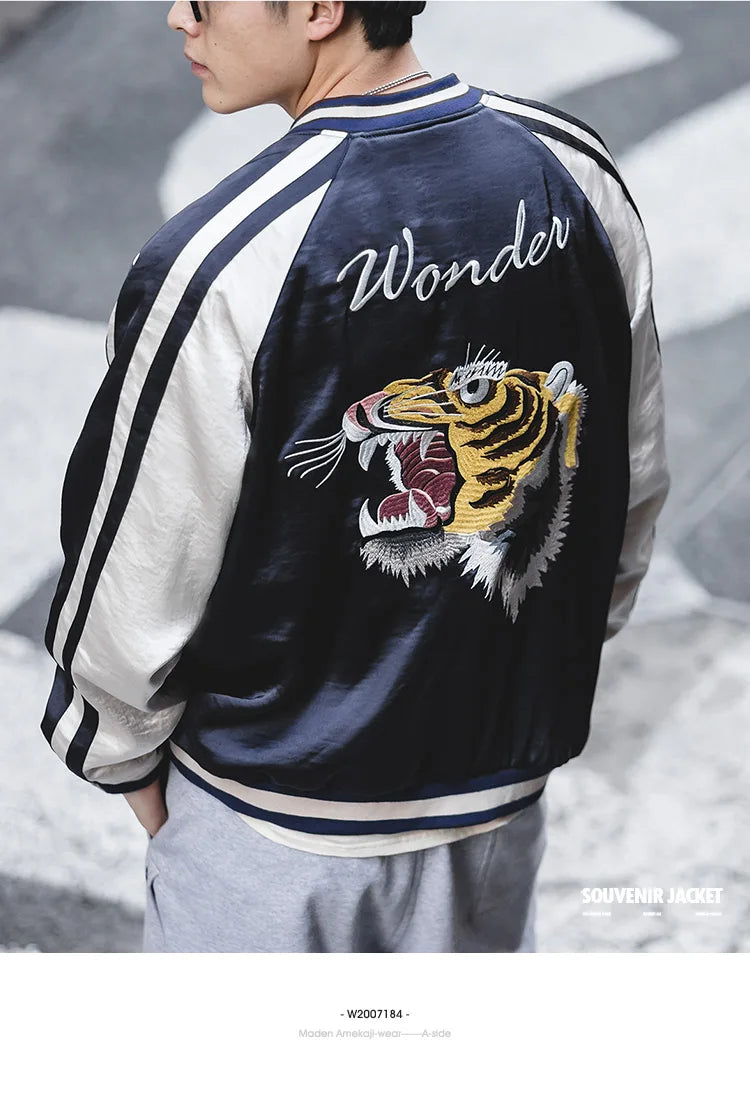 Herren Yokosuka Jacke Retro Reversible Tiger bestickte Patchwork-Outwear