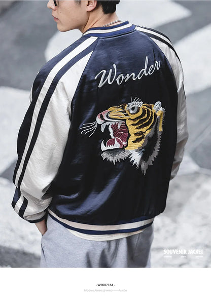 Herren Yokosuka Jacke Retro Reversible Tiger bestickte Patchwork-Outwear