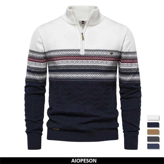 Herrenpullover aus Baumwolle mit Rundhalsausschnitt und Streifenmuster – Hochwertiger Strick für Herbst und Winter