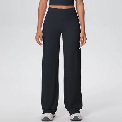 Schwarze Yoga-Hose für Damen mit weitem Bein und hoher Taille