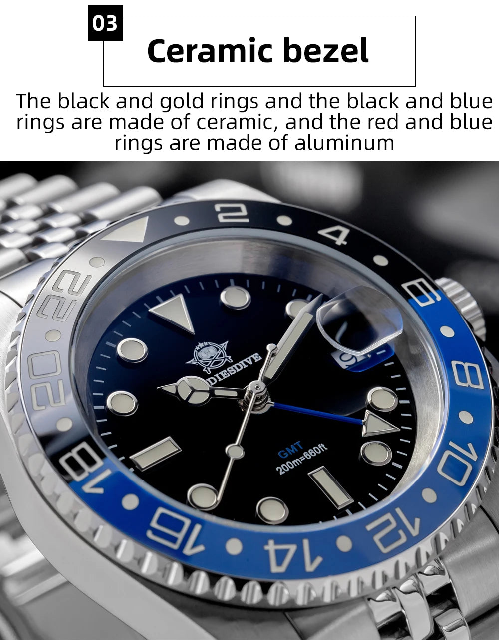 Herren-Taucheruhr mit GMT-Funktion und Keramiklünette
