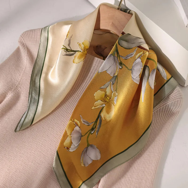 Damen Seidenschal klein quadratisch Haarband Halstuch Kopftuch Bandana C
