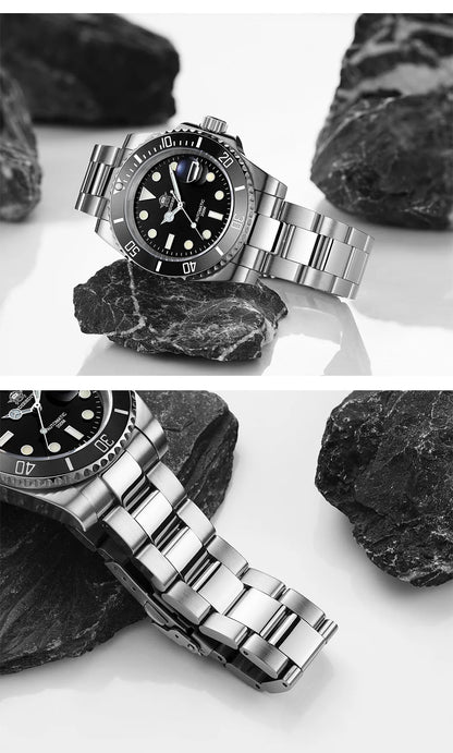 Herren Automatik-Taucheruhr 200m Leuchtzeiger Keramiklünette mechanisch Edelstahl