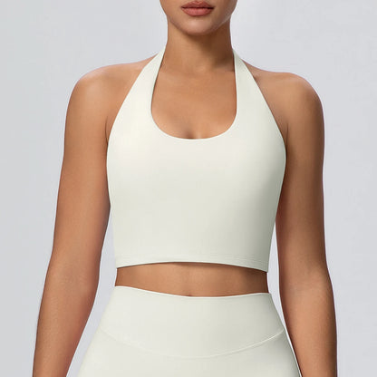 Beiges Yoga-Sporttop mit U-Ausschnitt und Racerback