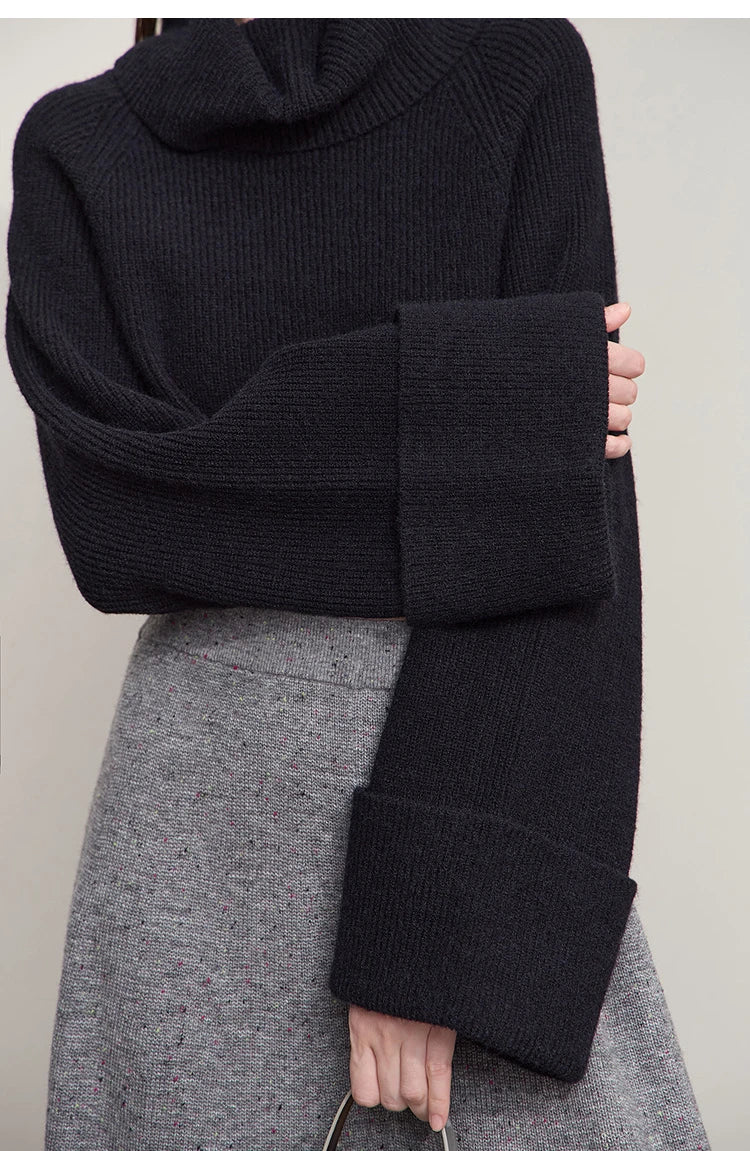 Damen-Rollkragenpullover kurz locker Raglanärmel Herbst-Winter