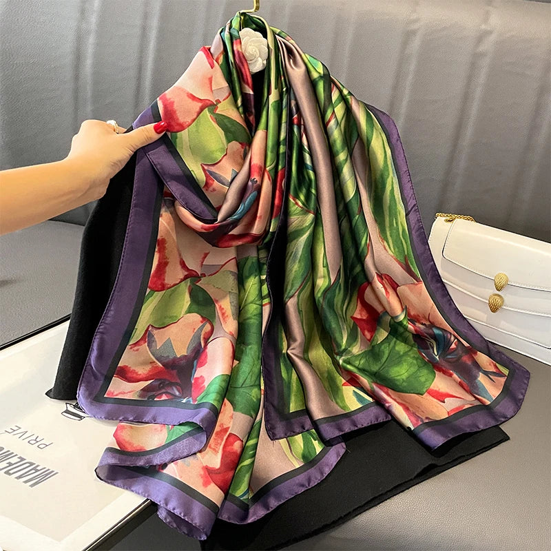 Damen Seidenschal groß Sommer Strand Hijab Turban Foulard Bandana Sonnenschutz