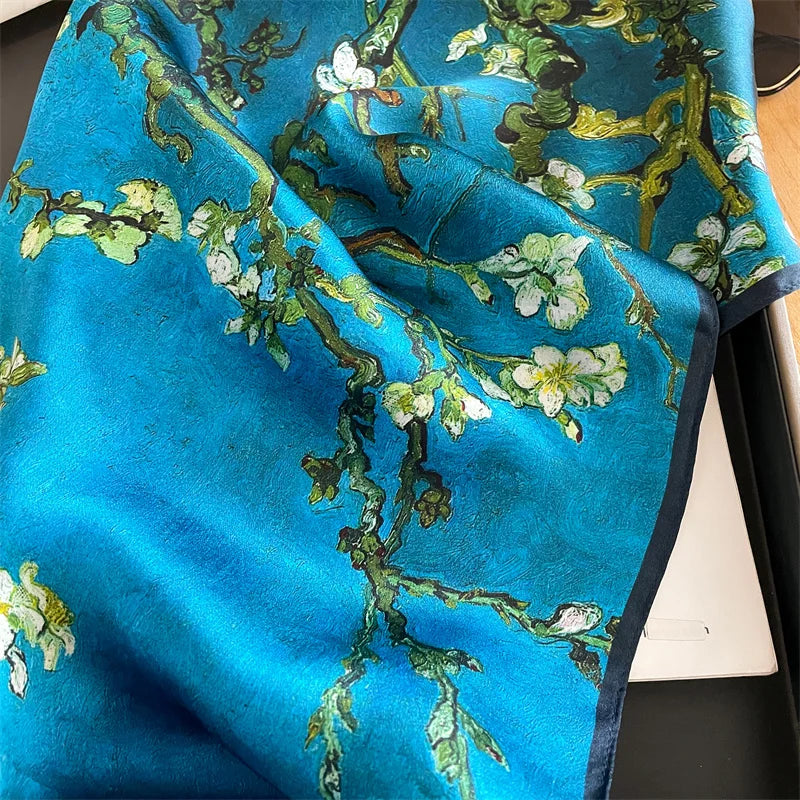 Damen Seidensatin Schal quadratisch Blumenprint Kopftuch Bandana Hijab Geschenk
