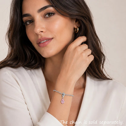 Armband mit rosa Tropfen-Charm-Anhänger aus 925er Sterlingsilber und pinkem Stein