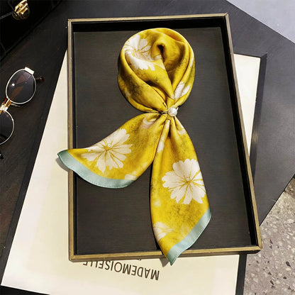 Damen Seidenschal 53cm quadratisch Blumenprint Luxus Hijab Bandana N
