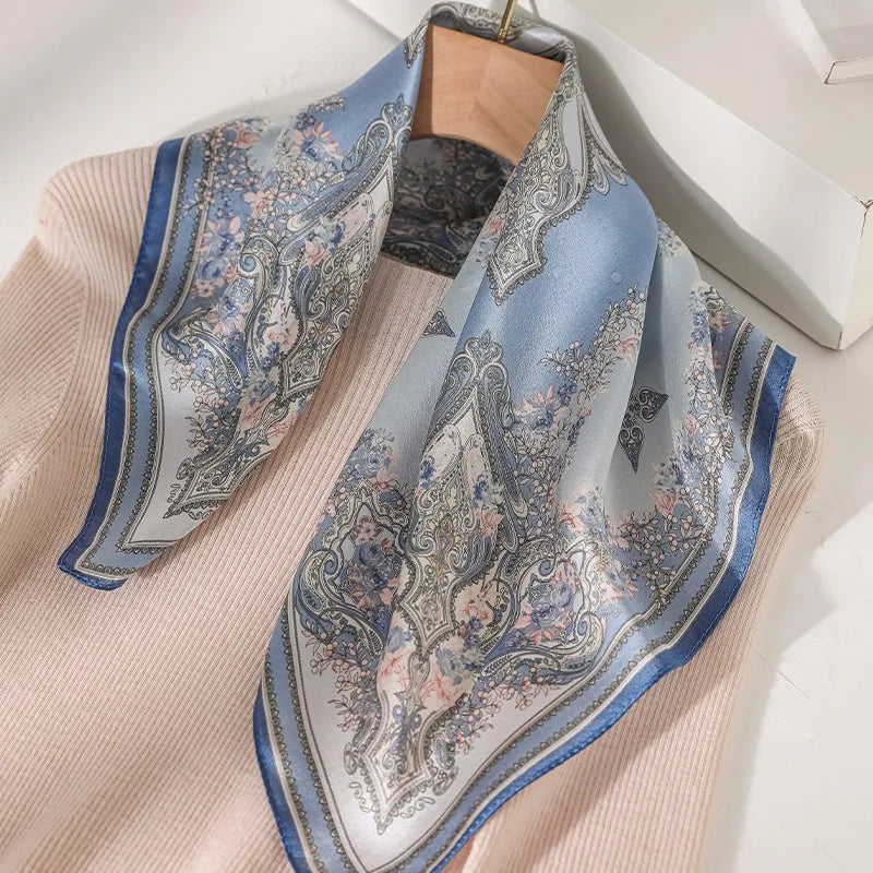 Damen Seidensatin Schal quadratisch Blumenprint Kopftuch Bandana Hijab B