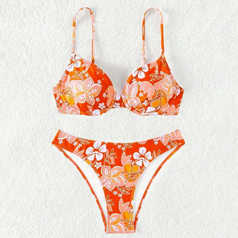 Sexy Bikini-Set mit Push-up-Effekt – Solides Badeoutfit für Damen am Strand oder Pool