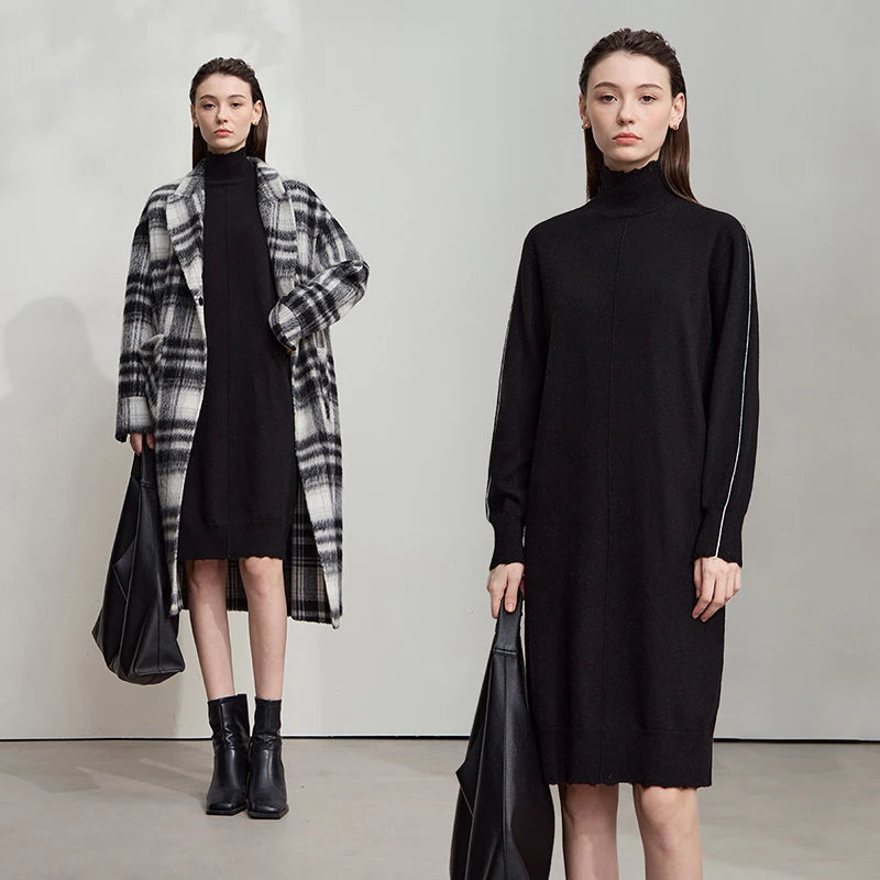 Zeitloses Rollkragen Kleid Für Damen Warme Gestrickte Passform Herbst