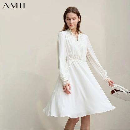 Elegantes Damen Chiffon Midikleid Mit V-Ausschnitt Und Flexibler Taille