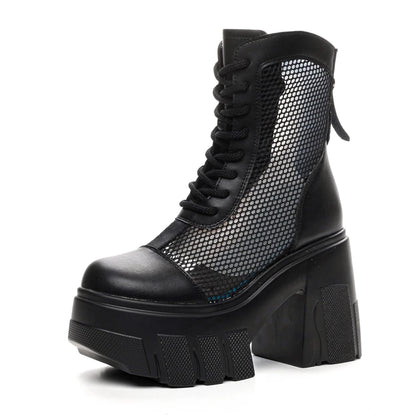 Damen Mesh Stiefel Plattform 11cm Cool