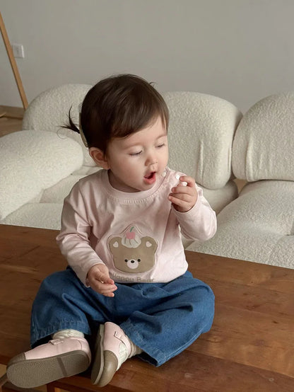 Mädchen T-Shirt im koreanischen Stil mit niedlichem Cartoon-Hundedesign