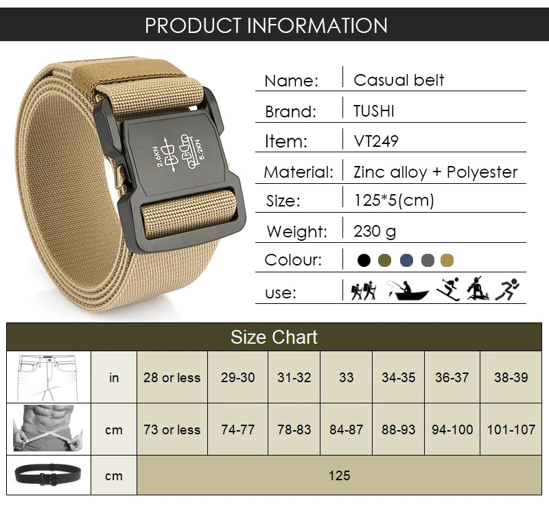 Herren-Gürtel Elastisch mit Aluminium-Schnalle 5 cm Breit Militärisch-Taktischer Stil