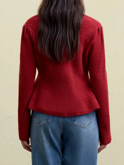 Damen-Sweatshirt mit Print, winterdick, navyblau, lockerer Pullover mit Rundhalsausschnitt und überschnittenen Ärmeln in Rot.