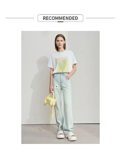 Damen T-Shirt im minimalistischen Stil mit Druck und Rundhals-Ausschnitt