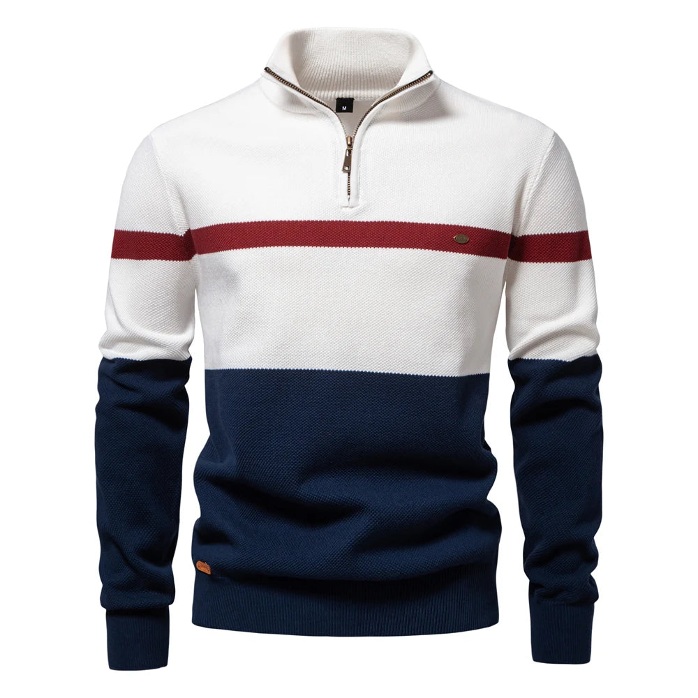 Herren Pullover aus hochwertiger Baumwolle mit Reißverschluss im Mock Neck Stil