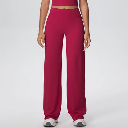 Bordeauxrote Yoga-Hose für Damen mit weitem Bein und hoher Taille