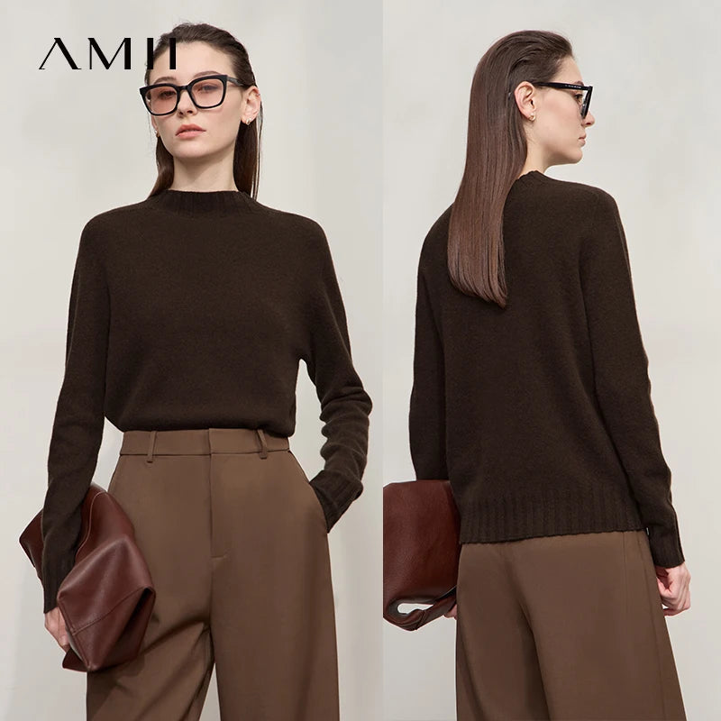 AMII Wollpullover mit Rollkragen, langarm, einfarbig dunkelbraun, Rückansicht