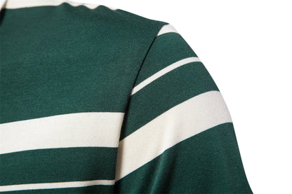 Herren Langarm Polo Shirt aus Baumwolle mit gestreiftem Reißverschluss