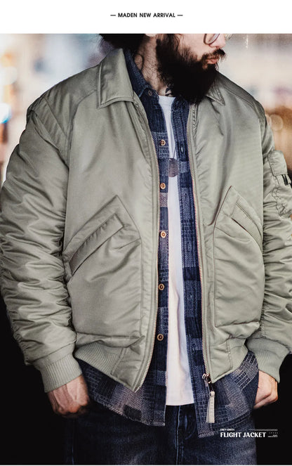 Herren Pilotenjacke Graugrün Warmer Mit Baumwolle Gefütterter Mantel Revers Taschen