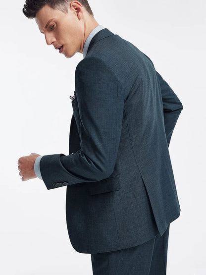 Grünes Herren-Anzugset mit zweireihigem Blazer, Weste und Hose aus Baumwolle – ideal für formelle Anlässe und Hochzeiten
