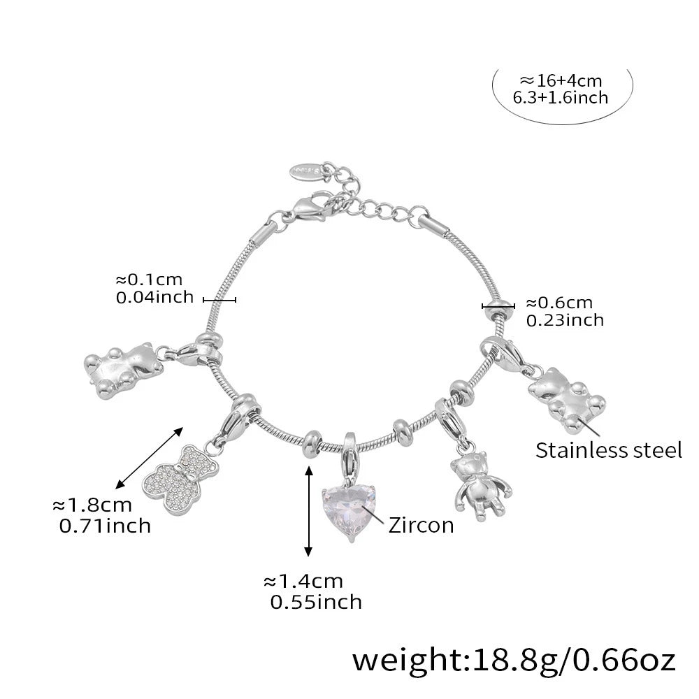 Damen-Charm-Armband mit Bär-Anhänger und Zirkonia