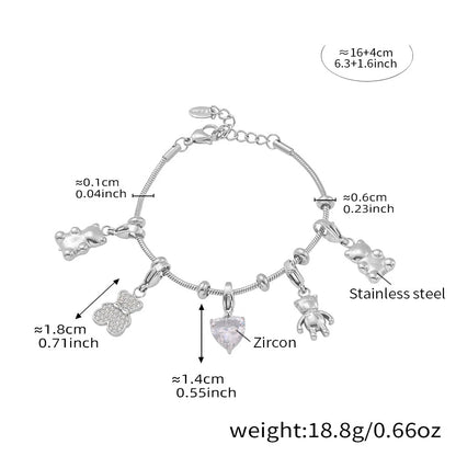 Damen-Charm-Armband mit Bär-Anhänger und Zirkonia