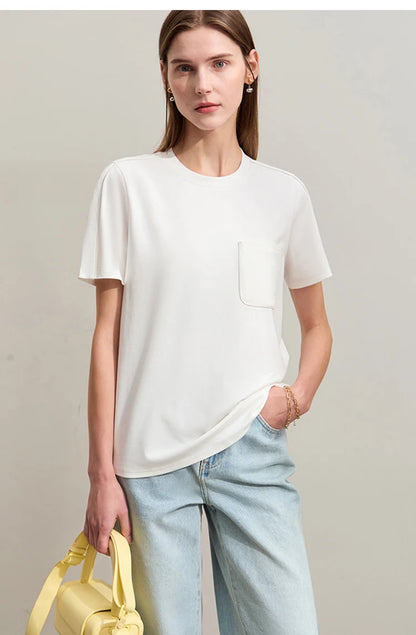 Damen Sommer-T-Shirts im minimalistischen Stil mit O-Ausschnitt und kurzen Ärmeln