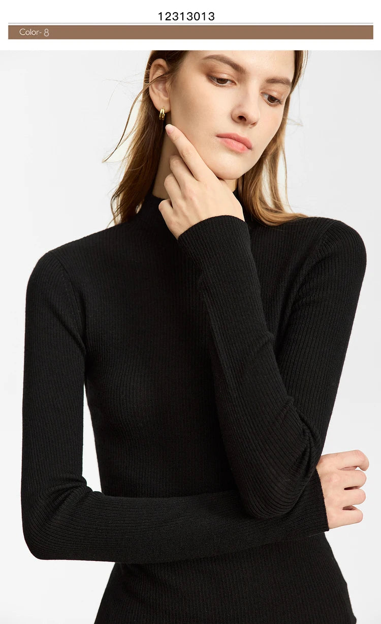 Damen-Rollkragenpullover 100 % Wolle Slim Fit elastisch Winter