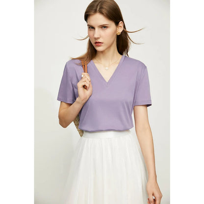 Damen Tops im Minimalismus-Stil mit V-Ausschnitt und kurzen Ärmeln